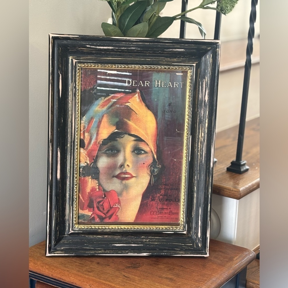 LARGE 1920’s Sheet Music Picture. 17.5”Tx13W Black Frame | Pin-Up Girl | Flapper